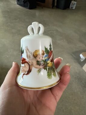 Kaiser Porcelain Cherub Christmas Bell Ornament Vintage Germany